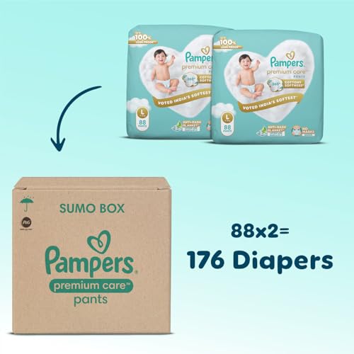 Image of Pampers Premium Care | Pant Style, Large Size, 176 Count | 360 Cotton Softness Diaper |Anti Rash Diaper with Aloe Vera and 100% Leak Proof Protection | (88 Count, Pack of 2)