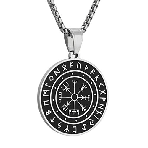 Brfash Colgante de Collar Vikingo Amuletos Brújula con Runas Vegvisir Céltico Joyería