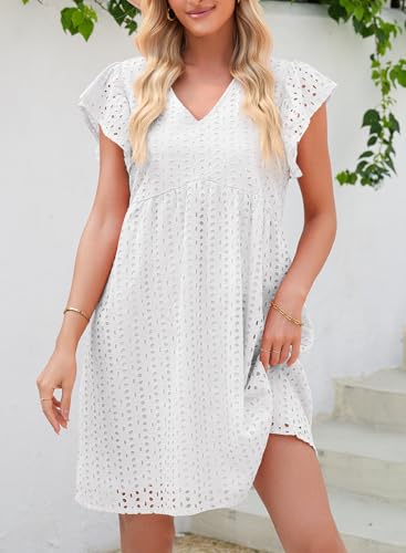 Dokotoo Summer Dresses for Women 2026 Trendy Ruffle Sleeve Sexy V Neck White Dresses Elegant A Line Cut Out Cotton Dress Plus Size Wedding Guest Dress Casual Spring Outifits Small — view 4