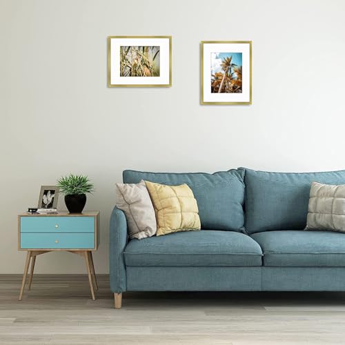 Image of Frametory, 16x20 Picture Frame with Mat for 11x14 Picture- - High Definition Glass Wide Molding - Preinstalled Wall Mounting Hardware (Gold, 1 Pack)