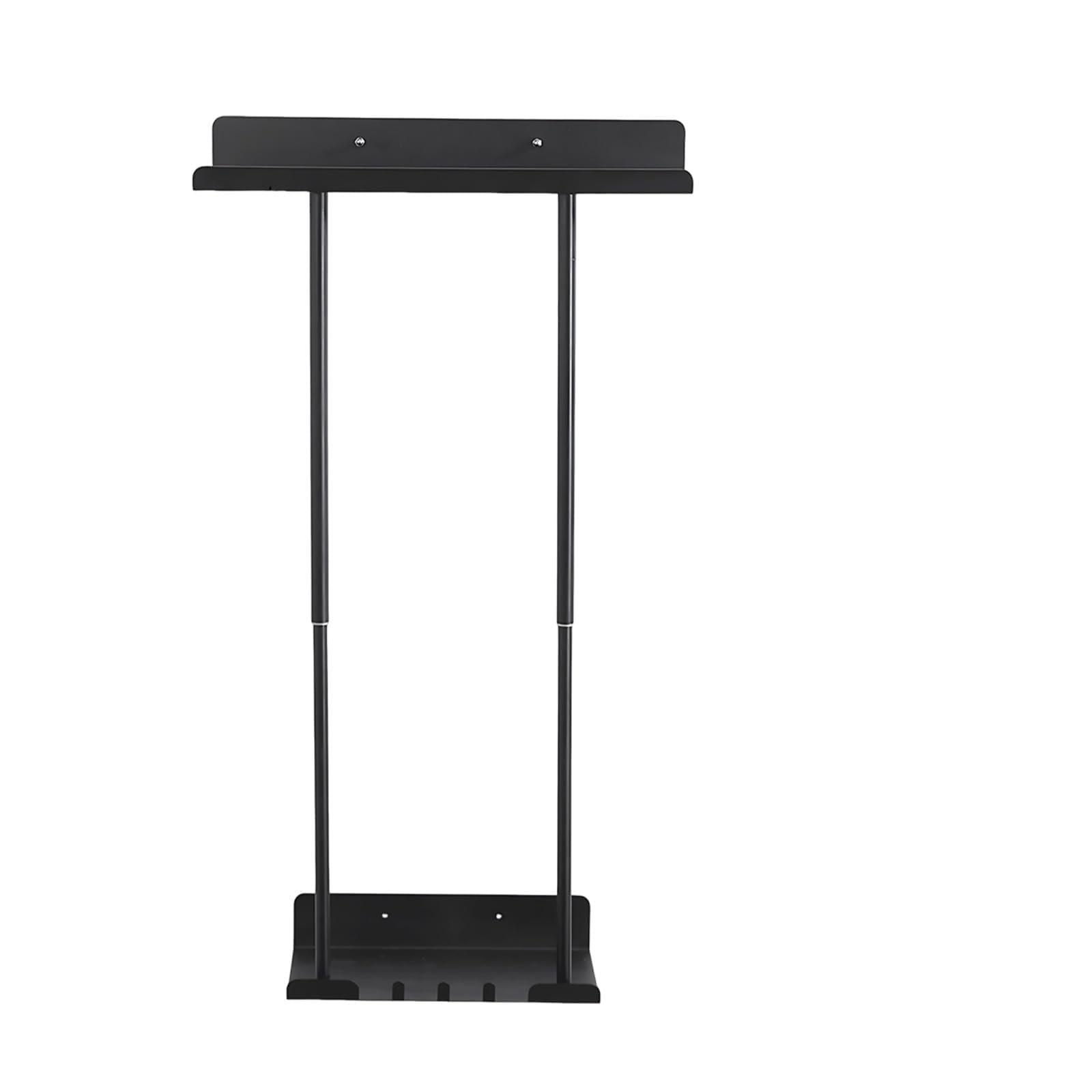 Towel Rack, Bathroom Towel Holder Self Adhesive, 38-75cm Adjustable Pole, Bathroom Storage Rack with No-Drill Adhesive Pads, Black Towels Holder with Hooks