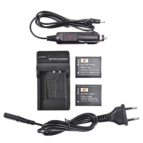 DSTE 2-Pieza LI-50B Li-50B Repuesto Batería y DC16E Viaje Cargador Compatible para Olympus Stylus 1010 1020 1030 9000 9010 SP-800UZ SP-810UZ SZ-10 SZ-11 SZ-12 SZ-15 SZ-20