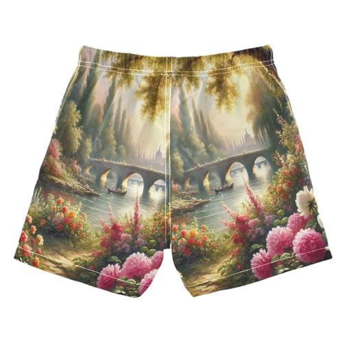 River Flower Romantic Boys Swim Trunks Quick Dry Toddler Swimsuit Boy Bathing Suits Swimwear Board Shorts L2