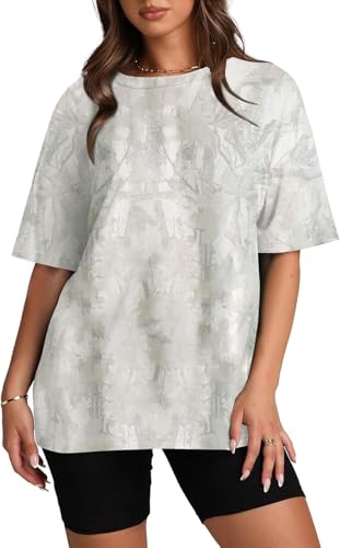 Image of Womens Camo Shirt Oversized Maple Leaf Short Sleeve T Shirts Tops | Loose Fit,White Camo T-Shirt,Crew Neck,Half Sleeve,Everyday Outfits,Gym,Workout,Home,Work,Hiking,2026 Basic Tee