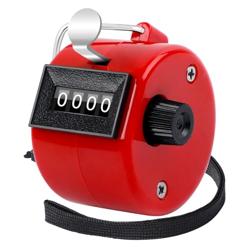 FEBSNOW Red Handheld Tally Counter Clicker 4 Digital Number Click Counter for School Event Golf Sports Office Stadium