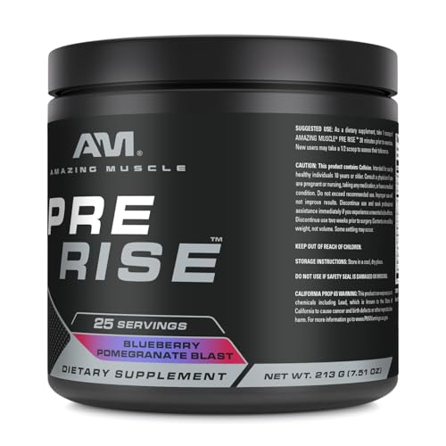 Image of Amazing Muscle Pre Rise | Pre-Workout Powder Supplement with Caffeine & Beta-Alanine for Men & Women | 25 Servings (25 Servings, Blueberry Pomegranate Blast)