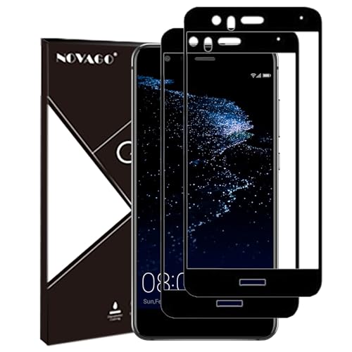 NOVAGO Protector de pantalla Huawei P10, de vidrio templado,anti arañazos, ultra resistente (Negro)