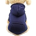 Idepet Dog Cat Hoodie Pet Warm Autumn Winter Coat Solid Color Cotton Dog Clothes with Pocket Outdoor Pullover Dog Jumpsuit for Small Dogs Puppy Teddy Poodle Chihuahua