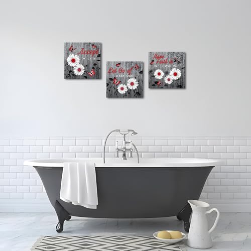 Arte de pared de flores para dormitorio con cuadros en lienzo de mariposas y margaritas rústicas 2