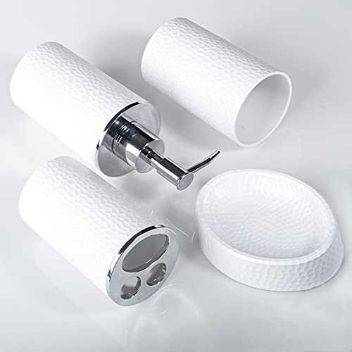 Cerbior Bathroom Accessories Set 4 Piece Bath Ensemble Includes Soap Dispenser, Toothbrush Holder, Toothbrush Cup, Soap Dish For Decorative Countertop And Housewarming Gift, White #TOP3