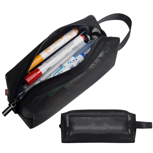 Image of Fmeida Mesh Pencil Case Large Capacity Pencil Bag with Handle Pencil Cases Zipper Portable Pencil Storage Pouch Bag Pen Holder Minimalist Stationery Organizer