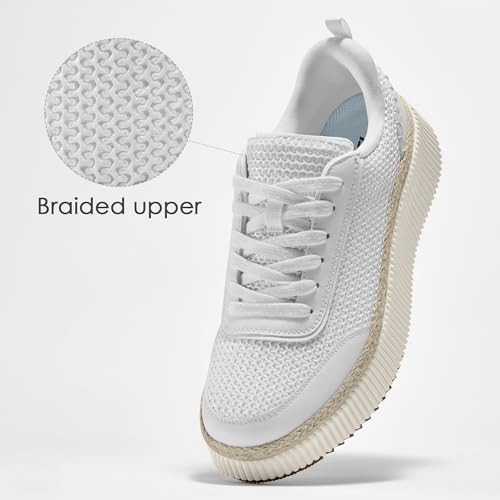 Women Espadrille Platform Sneakers Chunky Fashion Casual Shoes for Women Comfortable Walking Sneakers(White,8.0)2