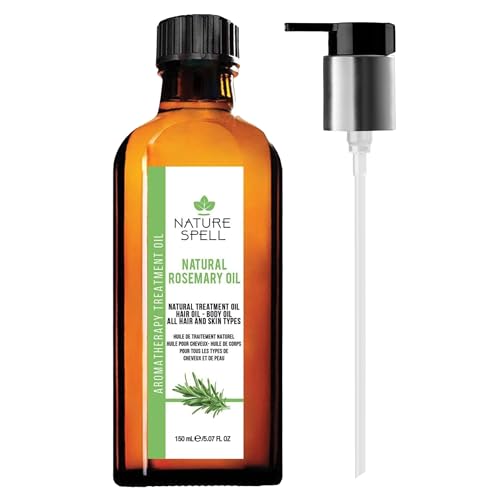 Nature Spell Rosemary Oil For Hair With Easy-Pump Oil Dispenser 150ml, Treats Dry, Damaged Hair & Targets Hair Growth, Made In The UK