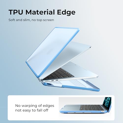 Image of BlueSwan Anti-Cracking Case for MacBook Air 13 inch, M5 2026 M4 M3 M2 2025-2022 A3449 A3240 A3113 A2681, Drop Protection Soft TPU Bumper PC Base for Air 13.6 inch, Frosted Sky Blue