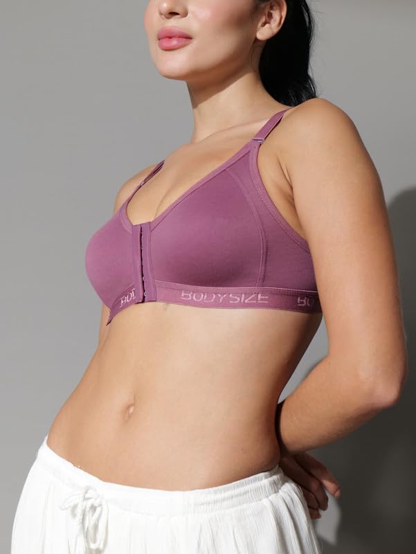 Image of BODYSIZE Cotton Front Open Bra for Women Daily Use | Non-Padded, Non-Wired | Sweat Absorbent Seamless Bra | Full Coverage Regular Wear | Twin Hook Adjuster (Cup Size: B)