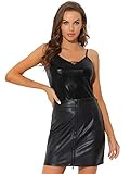 Allegra K Women's Metallic Shiny Halloween Party Tank Top Sleeveless Deep V Neck Camisole Tops X-Large Black