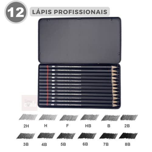 Lápis grafite profissional com estojo metálico