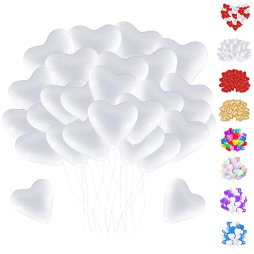 YOUYIKE 50 Pcs Globos Corazón Blancos, 10 Pulgada Globos Corazon, Globos de Latex con Forma de Corazon, Corazón Globo Helio para Boda, Cumpleaños, Baby Shower, Aniversario Decoracion