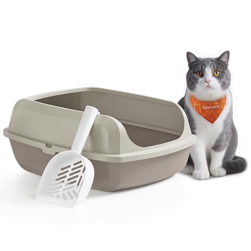 Feandrea Katzenklo mit hohen Seitenwänden, XL, offene Katzentoilette, mit Schaufel, für Kätzchen und große Katzen, cappuccinobeige PPT009LH01