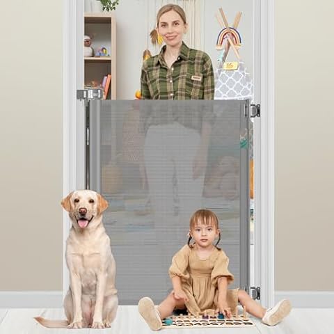 42 Inch Extra Tall Baby Gate 0"-39" Wide Narrow Baby Gate for Doorways Extra Tall Retractable Pet Gates for Dogs Tall Mesh Dog Gates for Stairs Child Safety Gate for The House, Gray Cover