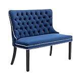 civama Velvet Dining Bench with Back, Tufted Upholstered Loveseat Settee, Nikki Collection Modern Banquette Couch, Comfy Accent Sofa Couch with Solid Wood Legs, Blue