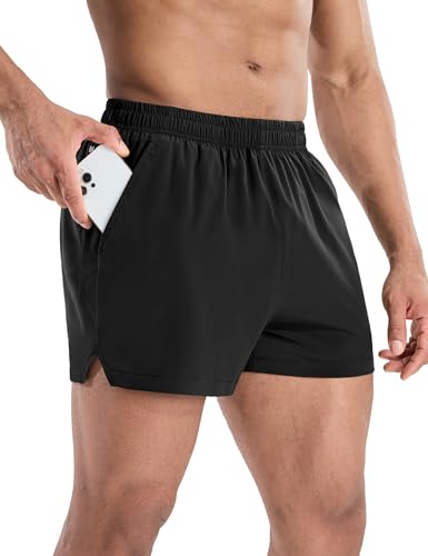 MIER Mens 3 Inch Shorts for Athletic Running Dry Fit Lightweight Workout Gym Active Shorts with Brief Liner, Pockets