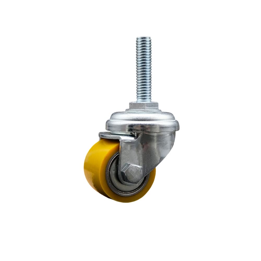 Low Profile Polyurethane Swivel Threaded Stem Caster w/35mm x 27mm Yellow Wheel and 5/16 Stem - 220 lbs Capacity/Caster - Service Caster Brand