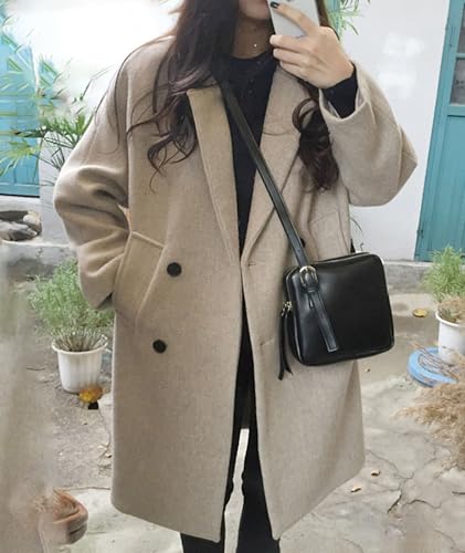 Sexyshine Women's Winter Double Breasted Coats Casual Loose Notch Lapel Wool Blend Pea Coat Warm Long Overcoat2