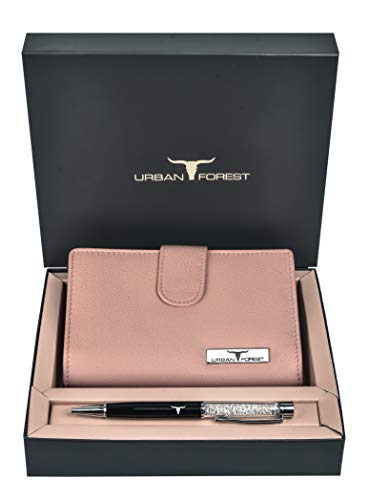 Image of URBAN FOREST Timmy Rose Pink Leather Wallet & Pen Combo Gift Set for Women