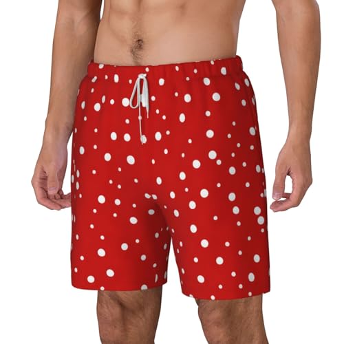 Short de bain décontracté à séchage rapide imprimé pois blancs et rouges