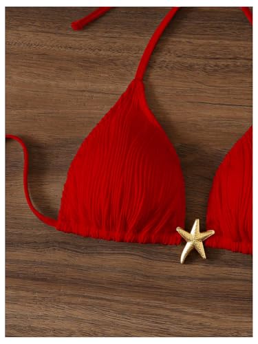 WDIRARA Women's Halter Triangle String Bikini Top Metal Starfish Tie Backless Swim Tops3