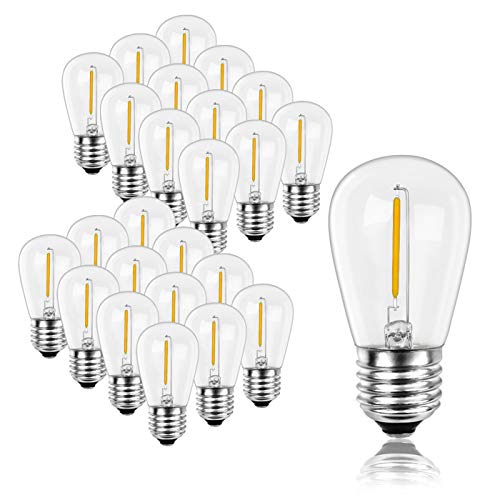 1W S14 LED Light Bulb - Truly Warm 2200K Dimmable Clear Glass E26 Base for Outdoor String Lights - 11W Incandescent Bulb Equivalent - Edison Cafe Ambience Glow 25 Pack - UL Listed