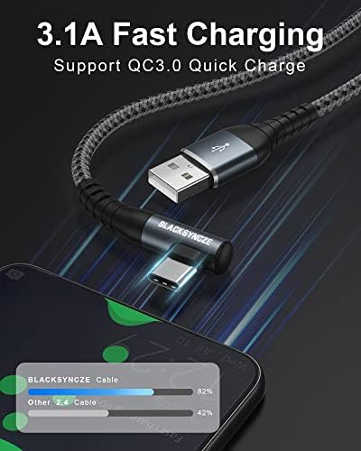BLACKSYNCZE USB C Cable, [1M+2M] Right Angle Type C Charger Cable 3.1A Fast Charging 90 Degree USB C Charger Cable for Galaxy S21 S20 S10 S9 S8 A21s A51 A71, Huawei P40 P30, OnePlus, LG, Xperia