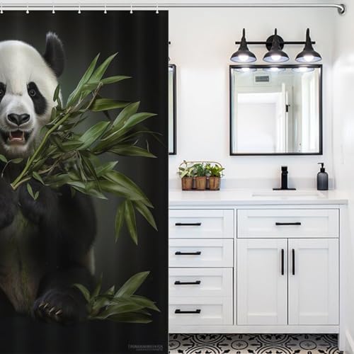 Rideau de douche panda en polyester lavable 140x183cm pour baignoire - 5