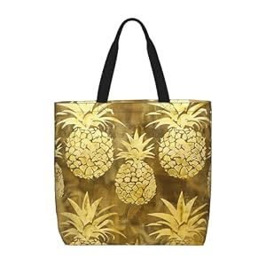 Lootpe Bolsa de mano con estampado de piña dorada para mujer, bolsos de trabajo, bolsos de hombro casuales de gran capacidad, para viajes, gimnasio