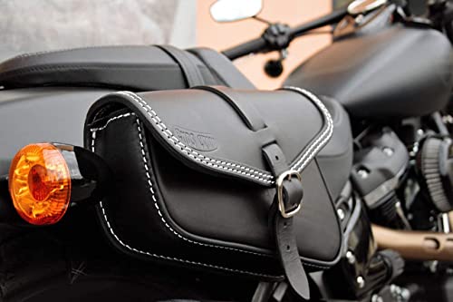 Leather Saddlebag For 2018-2023 Harley Davidson Softail Fat Bob, Street Bob , Low Rider, Low Rider S , Slim , Made In Italy By Endscuoio (White Stitches, Left And Right Sides) #TOP1