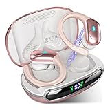 Fones de ouvido sem fio Bluetooth 5.3, fones de ouvido estéreo com graves e ganchos, reprodução de 80 horas e tela dupla de LED, fones de ouvido à prova d'água IP7 (Rosa)