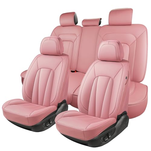 CarLuxor Pink Car Seat Covers 5 Seats Universal Seat Covers for Cars Luxury Leather Comfortable Automotive Car Seat Protector Universal Fit for Most Cars SUV Sedans