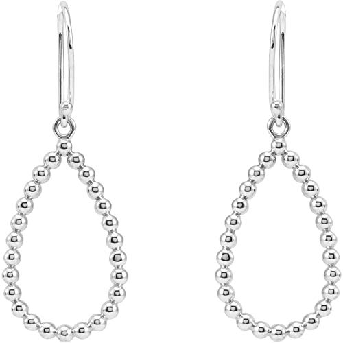 Solid 14K White Gold 35.75X13.5Mm Beaded Teardrop Earrings #TOP1