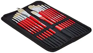 Amazon Brand - Solimo Paint Brushes for Oil and Acrylic, with Carry Case, 13 Piece Set