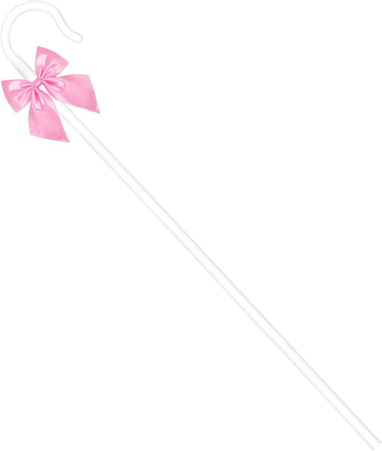 Shepherd Staff White Cane with Bowtie, Plastic Shepherd Staff Hook for Adult/Kids Halloween Costumes Accessory Cosplay