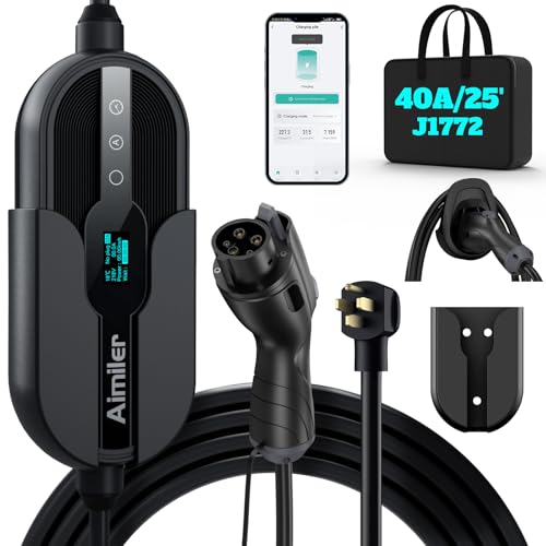 AIMILER Level 2 Electric Vehicle (EV) Charger(WIFI APP/Plug-play), 40A, 25ft Cable ETL Certified, 220V-240V NEMA 14-50P Plug EVSE w/ J1772 Connector, Portable EV Car Charging Stations for Home Level 2