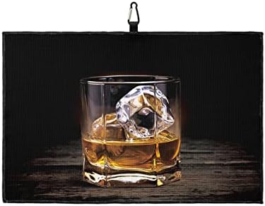 Microfiber Waffle Golf Towel, Wine Cups Whisky with Ice Vintage Wood Background Golf Accessories, Wet and Dry Amphibian Golf Towel with Carabiner Clip for Golf Bag, Club, Sports, 24” x 16”