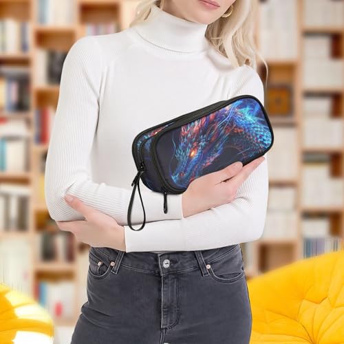Image of Bolaz Magic Blue and Red Dragon Pencil Case Large Capacity Pen Bag with Compartment Students Stationery Organizer Pencil Pouch Marker Case for School Office Work