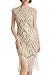BABEYOND Women's Flapper Dresses 1920s Beaded Fringed Great Gatsby Dress (Beige + Crystal Decorations, S)