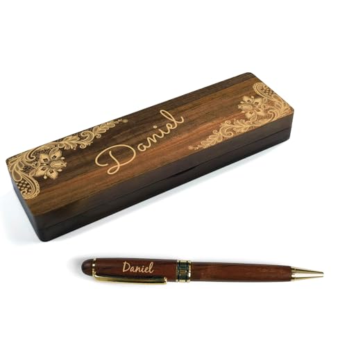 Personalized Engraved Ballpoint Pen & Wooden Case Set – Custom