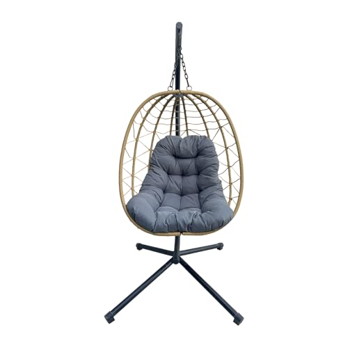 YOEVU - Silla Colgante con Soporte y Cojín Acolchado – Tipo Columpio Estilo Boho, Estructura Reforzada, Resistente al Agua, para Jardín, Terraza, Balcón o Interior, Confort y Diseño (Gris-Beige)