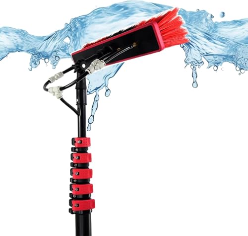 Kit de Limpieza de Ventanas con Suministro de Agua, pértiga telescópica y Cepillo Extensible de 3,6 m (12 pies). Ideal para la Limpieza de Paneles solares y techos de invernaderos.