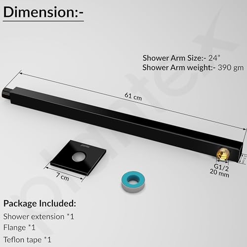Image of Plantex 24-Inch Shower Arm for Overhead Shower /Stainless Steel Shower Pipe /Wall Mount Bathroom Fitting with -Inch Thread - Pack of 1 (Black)