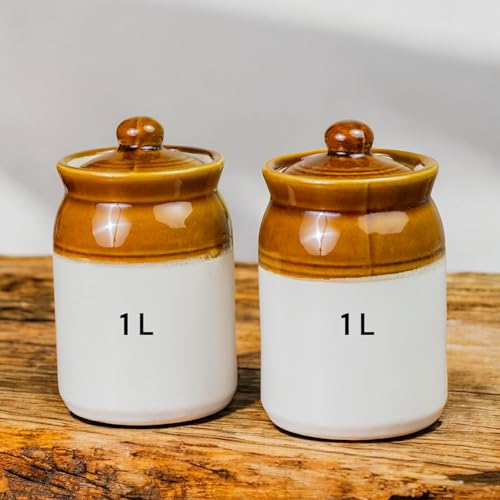 Image of Ceramic Achaar Jar Set 1kg x 2 | 1000ml Martban Pickle Container for Achar, Chutney & Sauces | Durable Brown Ceramic Jar Set Pack of 2